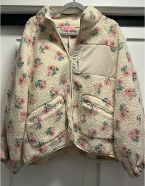 Floral Fleece Zip Up Tan Size L thumbnail 1