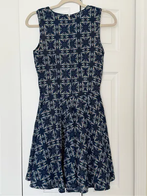 Maison Jules XS Navy Floral Fit & Flare Sleeveless Dress thumbnail 2