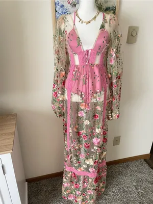 For Love & Lemons Luna Embroidered Floral Tulle Maxi Dress Ethereal Small New thumbnail 11