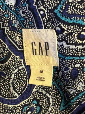 GAP Blue Paisley Shirred Swing Dress Tie Waist Pockets Size M thumbnail 9