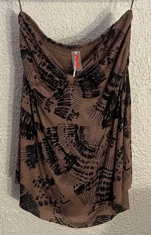 Free People Brown Black Abstract Strapless Tube Top L Y2K Earthy Indie Grunge Smocked Bandeau thumbnail 1