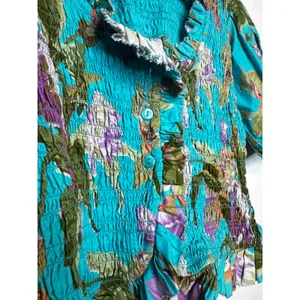Love The Label Green Floral Ruffle Puff Short Sleeve Cotton Blouse Size XS thumbnail 7