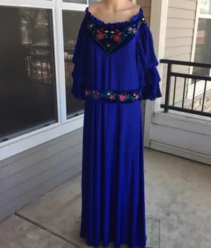 Orizon Fashion galabiya dress Off-Shoulder Royal Blue Embroidered Maxi Dress thumbnail 7
