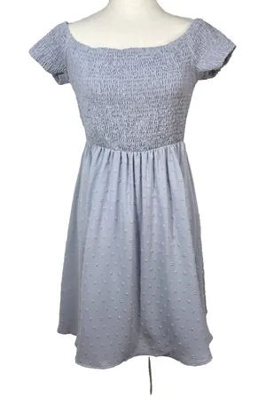 Simplee Smocked Bodice ChiffonMidi Dress‎ Sz L Light Blue Cottage Party NWT thumbnail 1