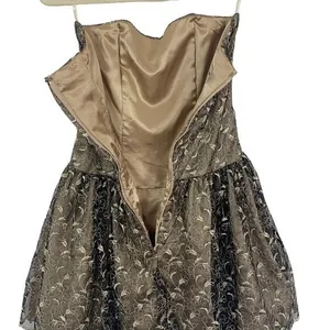Jessica McClintock Gold Strapless Fit Flare Dress Floral Overlay Party‎ 2 Retro thumbnail 7