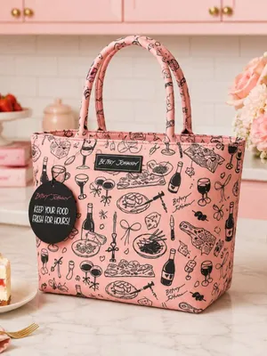 Betsey Johnson Pink Food Print Insulated Lunch Tote Bag Carryall NWT thumbnail 6