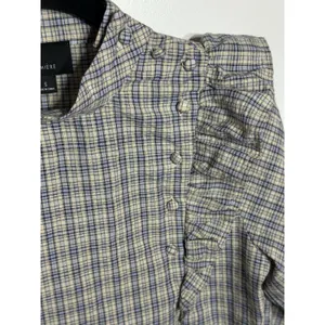 Lumiere Prairie Blouse Long Sleeve Ruffled Shoulder Buttons Plaid Size Small EUC thumbnail 2