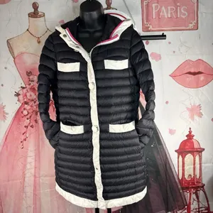 Kate Spade New York Quilted Puffer Jacket Ivory Black Trim Pearl Buttons XSMALL thumbnail 11