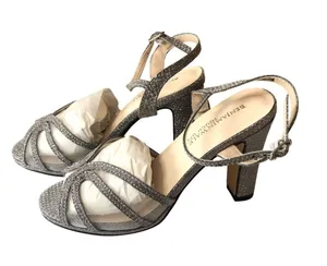Benjamin Walk Touch Ups Sandals Heels Ankle Strap Glitter Metallic Silver 5 thumbnail 3