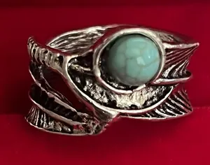 Boho/Vintage Design Stainless Steel Silver Faux Turquoise Wide Band Size 7 NWT thumbnail 1