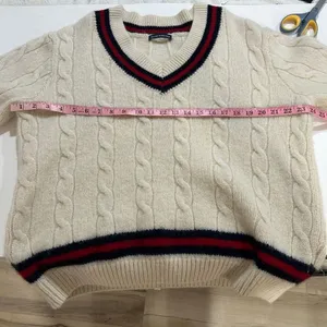 Brandy Melville Cable Knit Varsity V Neck Sweater Cream One Size Preppy thumbnail 5