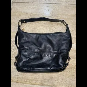 Michael Kors Black Leather Shoulder Bag Purse Gold Hardware 15”x11”‎ thumbnail 2