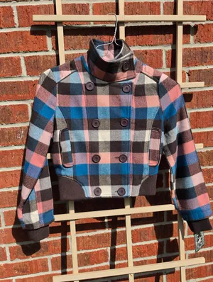 NEW Beverly Hills Polo Club Wool Blend Plaid Crop jacket Medium thumbnail 2