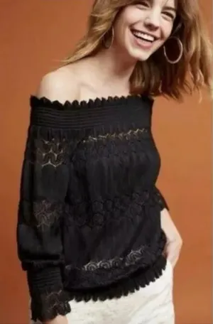 Anthropologie Deletta Black Off The Shoulder Top Women’s Small thumbnail 1