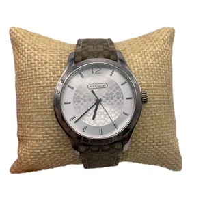 COACH Silver-tone Brown Canvas Genuine Leather Ladies Wristlet Watch thumbnail 1
