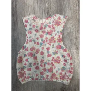 Zara Womens Floral Chunky Knit Sweater Vest‎ Pink Blue Cream Size Medium thumbnail 3