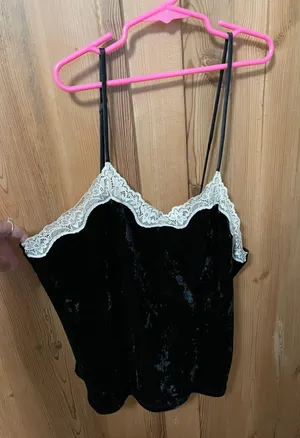 Vintage Black Velvet Lace Trim Tank thumbnail 1