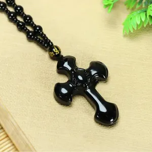 1pc Classic‎ Religious Style Christian Cross Fashion Obsidian Pendant Necklace thumbnail 16