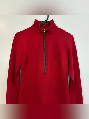 Ralph Lauren Red Mock Neck Lamb Leather Elbow Pad Sheath Bodycon Dress Size 2 thumbnail 3