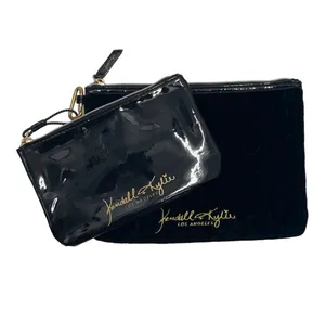 New Kendall & Kylie Black Makeup Bags Pouches 2 Piece Combo Wristlet. thumbnail 2