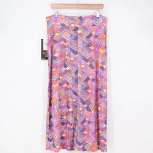 Jane Ashley Maxi Skirt Womens L Orange Purple Geometric Chevron NEW thumbnail 6