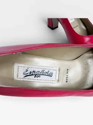 Vintage Espanola 100 Red Leather Heels Size 9 thumbnail 4