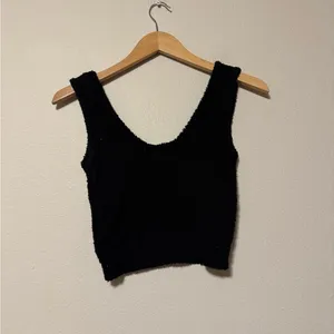 NWT NIA Black Fuzzy Women's Crop Top thumbnail 3