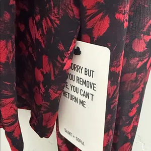 Saint + Sofia Red Black Floral Wrap‎ Tie Front Crop Top Balloon Sleeve NWT 10 thumbnail 6