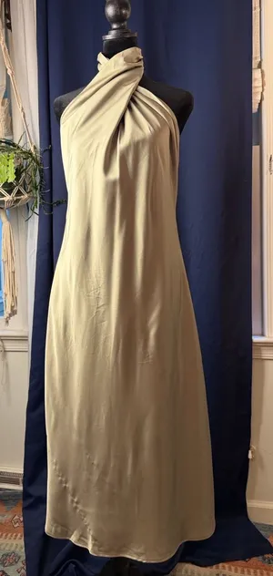 Show Me Your Mumu midi Dress in Moss Green Luxe Satin sz S thumbnail 1