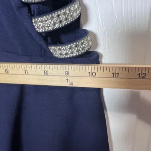 Speechless Navy Blue Halter‎ High Low Rhinestone Side Cutout Formal Dress Size 0 thumbnail 10