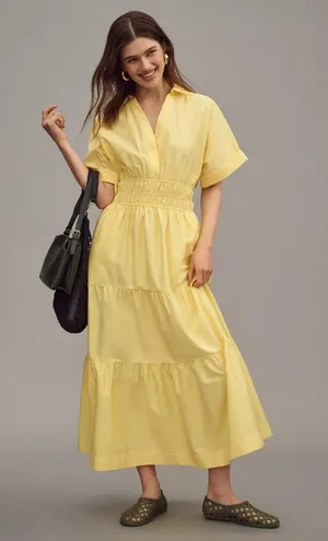 NWT by Anthropologie Somerset Maxi in Yellow Cotton Shirt Edition Dress M thumbnail 1