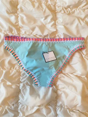 PLATINUM SWIMWEAR Stitched Scoop Bikini Bottoms in Light Blue Size M thumbnail 2