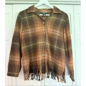 Norton Studios Vintage Wool fringe crop button down size 4 petite Brown thumbnail 2