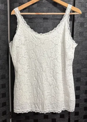 Soma Camisole White Floral Lace Scalloped‎ Trim Lined Stretch Romantic Bridal L thumbnail 1
