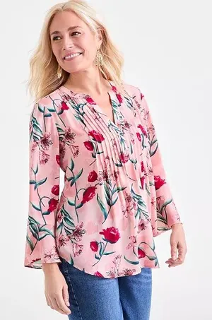 Style & Co nwt size XL Pleated Floral Print Top thumbnail 1