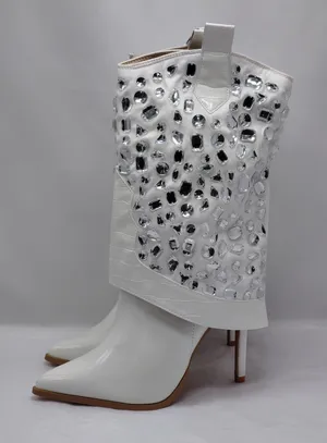 Lauren Lorraine Hana Rhinestone Cowboy Boots White Western Glam Size 10 Cowgirl thumbnail 1