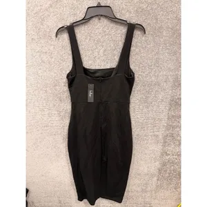 Lulus Women Dress Medium Black Bodycon Cowl Neck Front Slit Midi JD10964 thumbnail 4