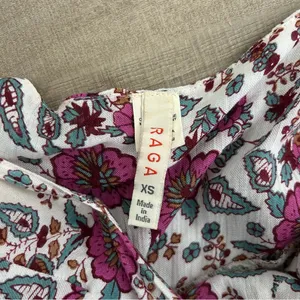 Anthropologie RAGA Summer Bloom Pink Red Cream Floral Ruffle High-Low Dress XS thumbnail 9