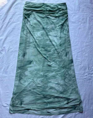 House of Harlow 1960 Mint Green Teal Tie Dye Ruched Maxi Skirt thumbnail 1