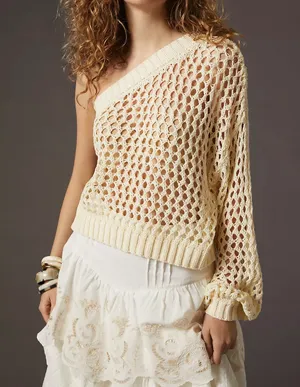 Anthropologie Maeve One-Shoulder Crochet Layer/ Sweater, One Size thumbnail 5