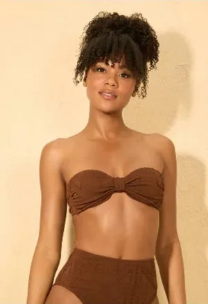 NWT Shade & Shore Brown Crochet Front Knot Bandeau Bikini Top - Size Extra Small thumbnail 1