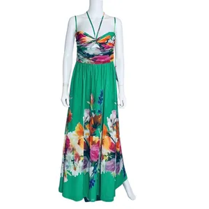 Betsy & Adam Green Floral Placement Print Tie Neck Maxi Dress A26401 GNM Size 8 thumbnail 4