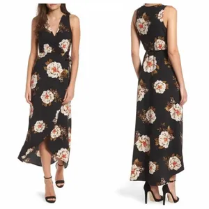 Leith True Wrap V-Neck Floral Flowy Maxi Sleeveless Dress Size Large thumbnail 9