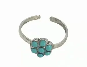 925 STERLING SILVER BEADED FLOWER ADJUSTABLE OPEN TOE RING SIZE XS Green thumbnail 1