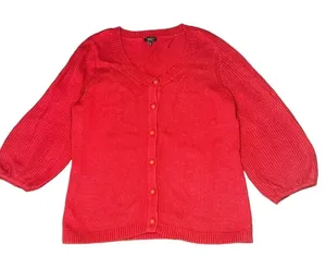 Vintage‎ Talbots Women's Medium Red 3/4 Sleeve Button-Down Cardigan Sweater thumbnail 1