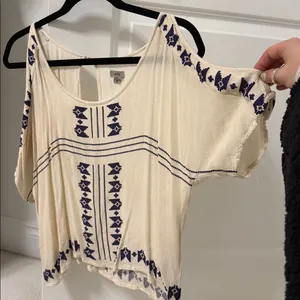 Ecote aztec print cold shoulder flowy blouse thumbnail 1