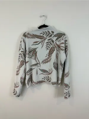 Tahari Cozy Leaf-Print Mock Neck Sweater Eyelash Knit Size Medium Women's thumbnail 5