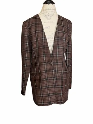 Vintage Willow Ridge Brown Plaid Oversized Blazer Sz XL thumbnail 2