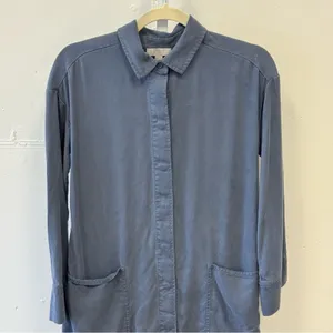 COS 100% Lyocell Lightweight Minimalist Button Down Tunic‎ Shirt Dusty Blue Sz 2 thumbnail 3