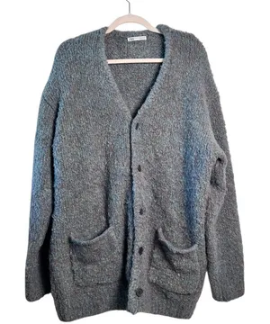 Zara Women’s Blue‎ Wool Blend Cardigan L–XL Soft Cozy Lightweight Button Sweater thumbnail 1